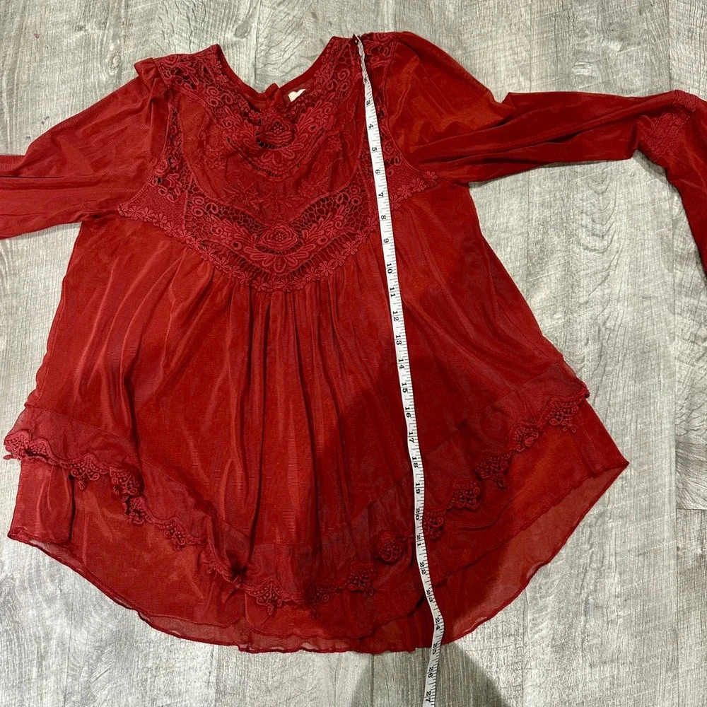 Altar'd State Rust Red Lace Boho Bell Sleeve‎ Babydoll Blouse Top XS